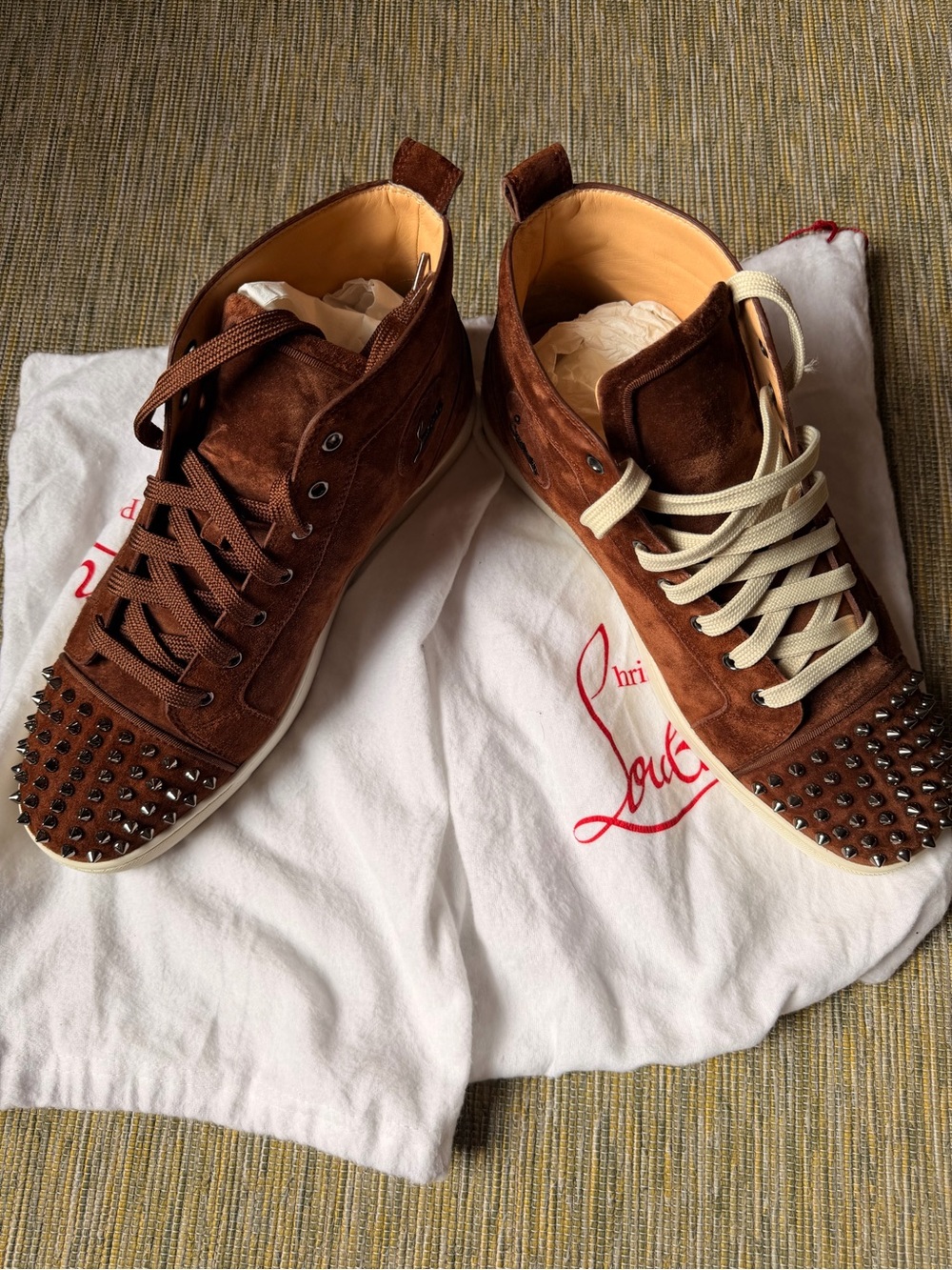 Christian Louboutin Brown Suede Studded High-Top Sneakers